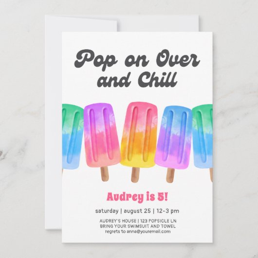 Invitation Colorful Popsicle Summer 5th Birthday (Devant)