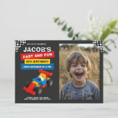 Invitation Colorful Race Car Birthday with photo (Debout devant)