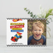 Invitation Colorful Race Car Kids Party (Debout devant)