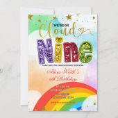 Invitation Colorful Rainbow Cloud Nine Birthday (Devant)