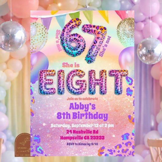 Invitation Colorful Rainbow Leopard 67 8th Birthday