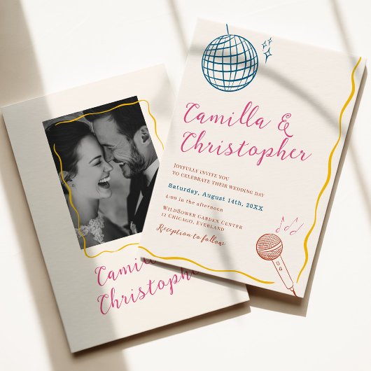 Invitation Colorful Retro Disco Wedding