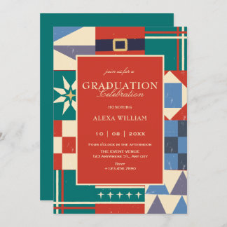Invitation Colorful retro geometric graduation