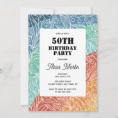 Invitation Colorful Retro Super Rainbow Floral 50e anniversai (Devant)