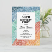 Invitation Colorful Retro Super Rainbow Floral 50e anniversai (Debout devant)