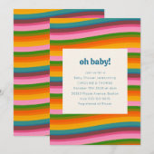 Invitation Colorful Retro Wavy Stripes Baby Shower Party (Devant / Derrière)