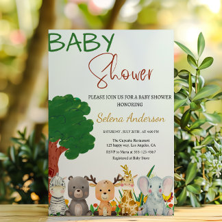 Invitation Colorful Safari Animals Baby Shower 