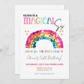 Invitation Colorful Sequin Rainbow 6th magical birthday (Devant / Derrière)