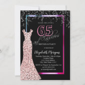 Invitation Colorful Sequins Rose Gold Dress 65th Birthday (Devant)