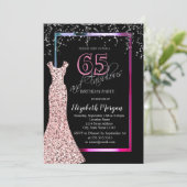 Invitation Colorful Sequins Rose Gold Dress 65th Birthday (Debout devant)