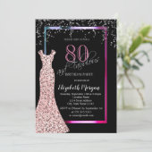 Invitation Colorful Sequins Rose Gold Dress 80th Birthday (Debout devant)