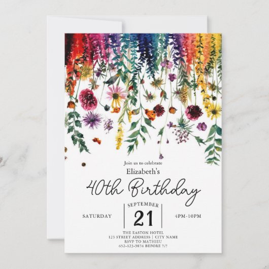 Invitation Colorful Simple Fleur sauvage 40e anniversaire (Devant)