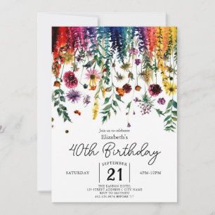 Invitation Colorful Simple Fleur sauvage 40e anniversaire