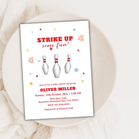 Invitation Colorful Strike Up Bowling Sport Baby Shower