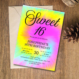 Invitation Colorful Tie Dye Pastel Boho 16e anniversaire