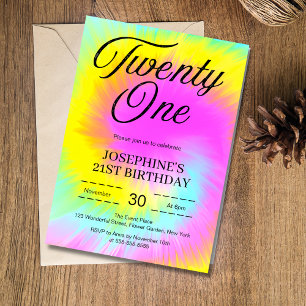 Invitation Colorful Tie Dye Pastel Boho 21e anniversaire