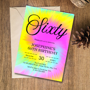 Invitation Colorful Tie Dye Pastel Boho 60e anniversaire