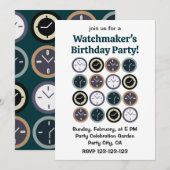 Invitation Colorful Time Clock Pattern Watchmaker Birthday (Devant / Derrière)