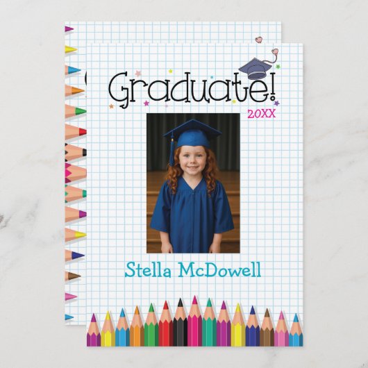 Invitation Colorful Tiny Grad Graduation (Devant / Derrière)