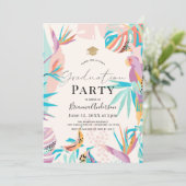 Invitation Colorful Tropical feuilles Parrot Graduation (Debout devant)