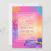 Invitation Colorful Tropical Feuilles Sunset Birthday ID575 (Devant)