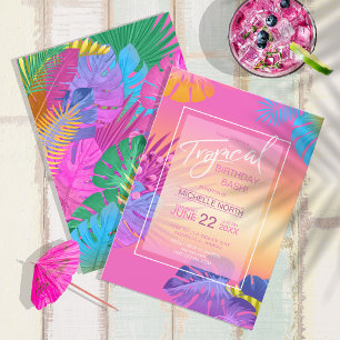 Invitation Colorful Tropical Feuilles Sunset Birthday ID575