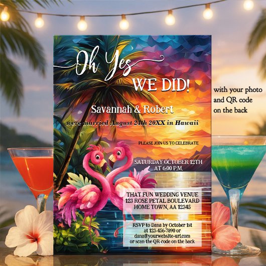 Invitation Colorful Tropical Flamingo Wedding Reception Photo