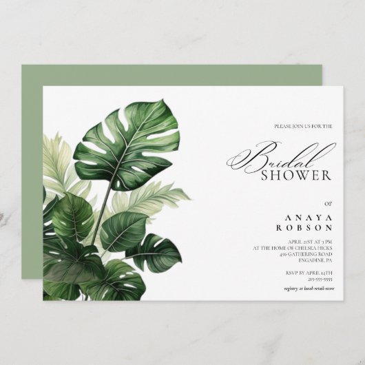 Invitation Colorful Tropical Floral | Greenery bridal shower (Devant / Derrière)