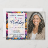 Invitation Colorful Vibrant Poppy Flower 50th Birthday Photo (Devant)