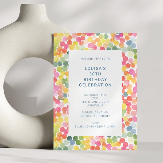 Invitation Colorful Watercolor Confetti Birthday Celebration