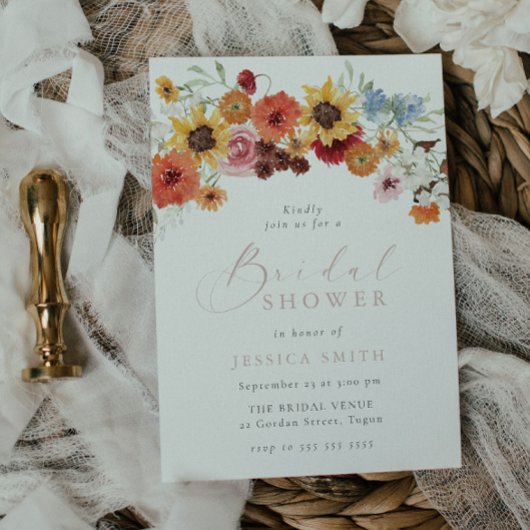 Invitation Colorful Watercolor Flowers Bridal Shower 