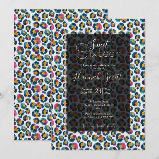 Invitation Colorful Watercolor Leopard Print Pattern (Devant / Derrière)