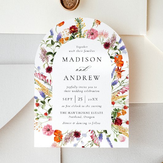 Invitation Colorful Watercolor Wildflower Arch Wedding