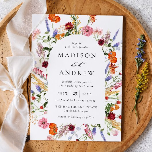 Invitation Colorful Watercolor Wildflower Arch Wedding