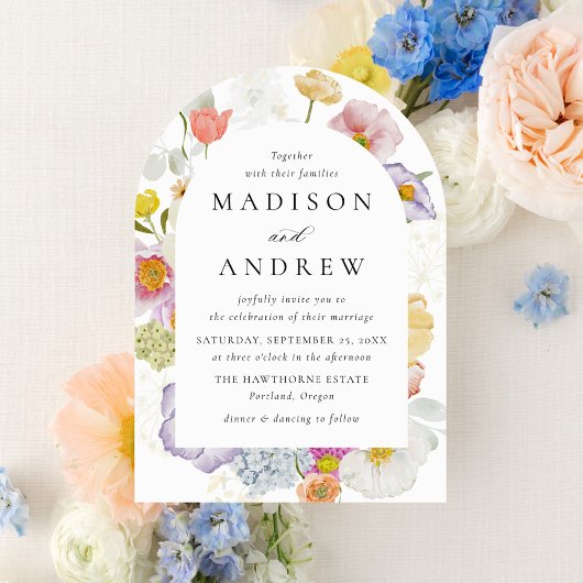 Invitation Colorful Watercolor Wildflower Arch Wedding