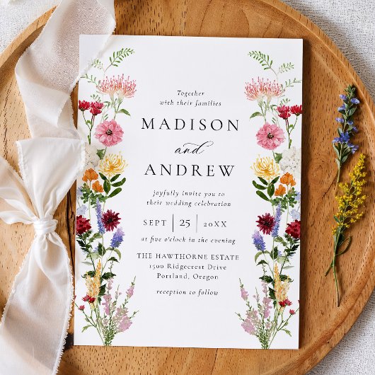 Invitation Colorful Watercolor Wildflower Wedding