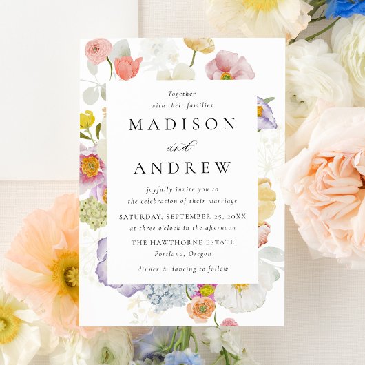 Invitation Colorful Watercolor Wildflower Wedding