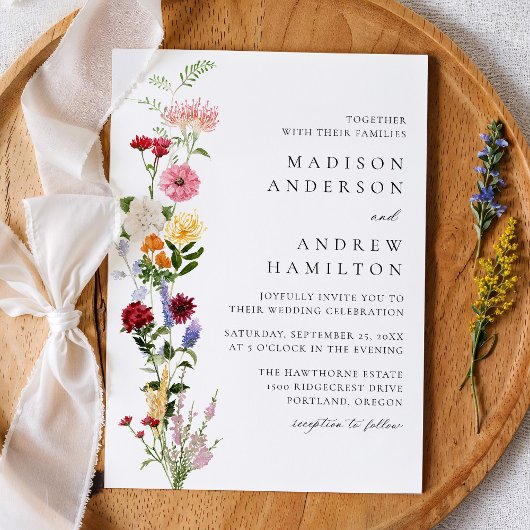 Invitation Colorful Watercolor Wildflower Wedding