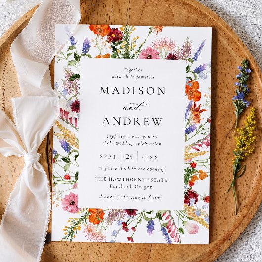 Invitation Colorful Watercolor Wildflower Wedding