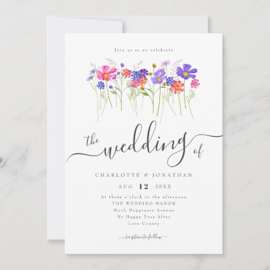 Invitation Colorful Wildflower Boho Wedding QR code (Devant)