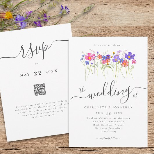 Invitation Colorful Wildflower Boho Wedding QR code