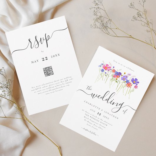 Invitation Colorful Wildflower Boho Wedding QR code
