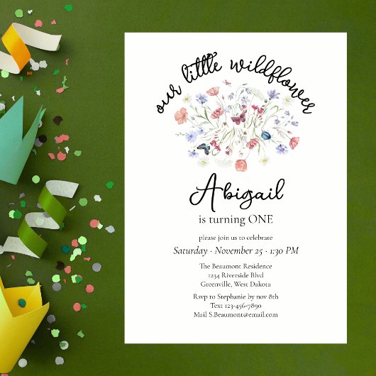Invitation Colorful Wildflower Centerpiece 1st Birthday Party