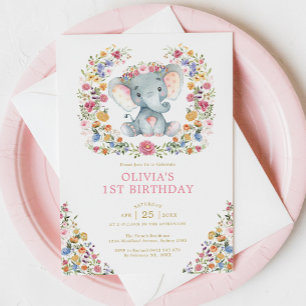 Invitation Colorful Wildflower Elephant Girl Birthday Party