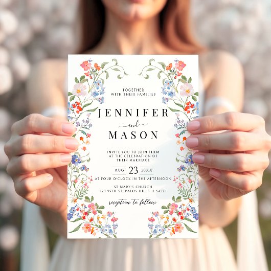 Invitation Colorful Wildflower Floral Wreath Boho Wedding