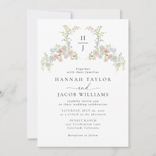 Invitation Colorful Wildflower QR Code Monogram Wedding (Devant)