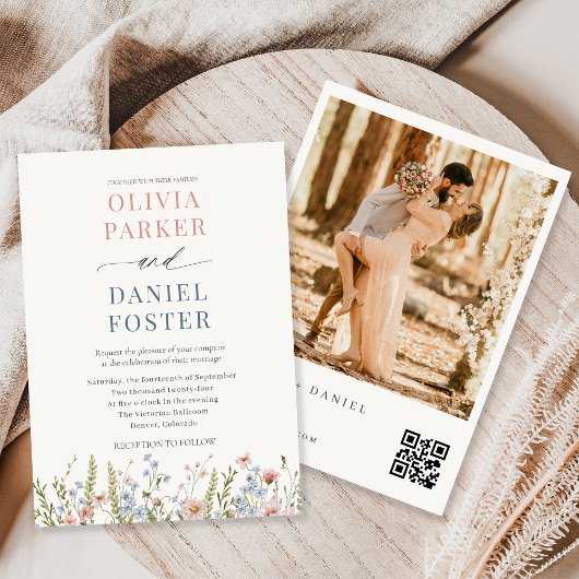 Invitation Colorful Wildflower QR Code Photo Wedding