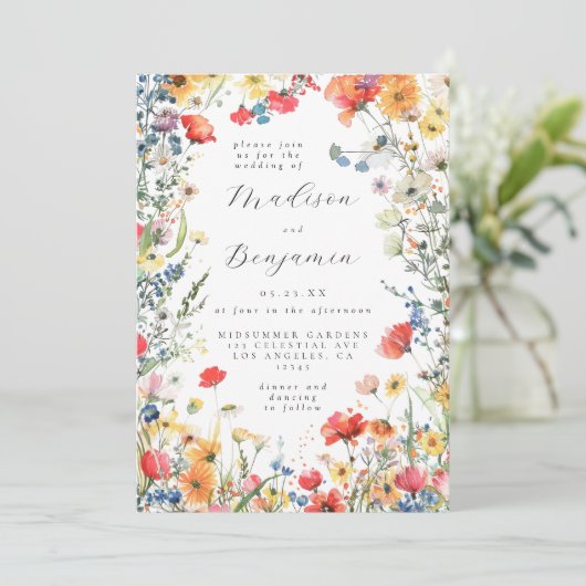 Invitation Colorful Wildflower QR Code Wedding (Debout devant)