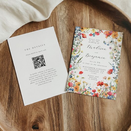 Invitation Colorful Wildflower QR Code Wedding