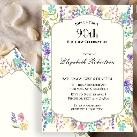 Invitation Colorful Wildflowers 90th Birthday Party
